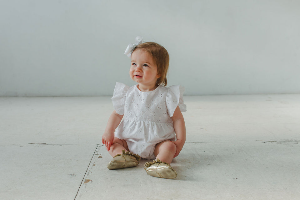 Infant Girl's White Eyelet Ruffle Sleeve Romper