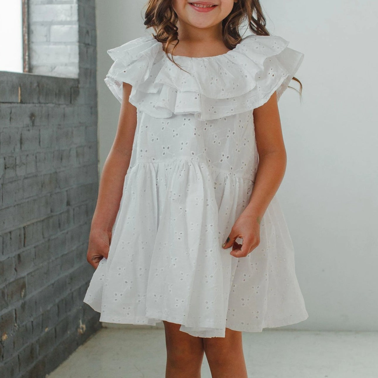 Little Girl's White Eyelet Ruffle Collar Dress – cuteheads