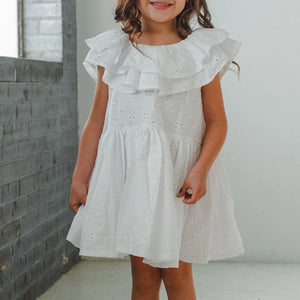 little girl's white eyelet ruffle dress