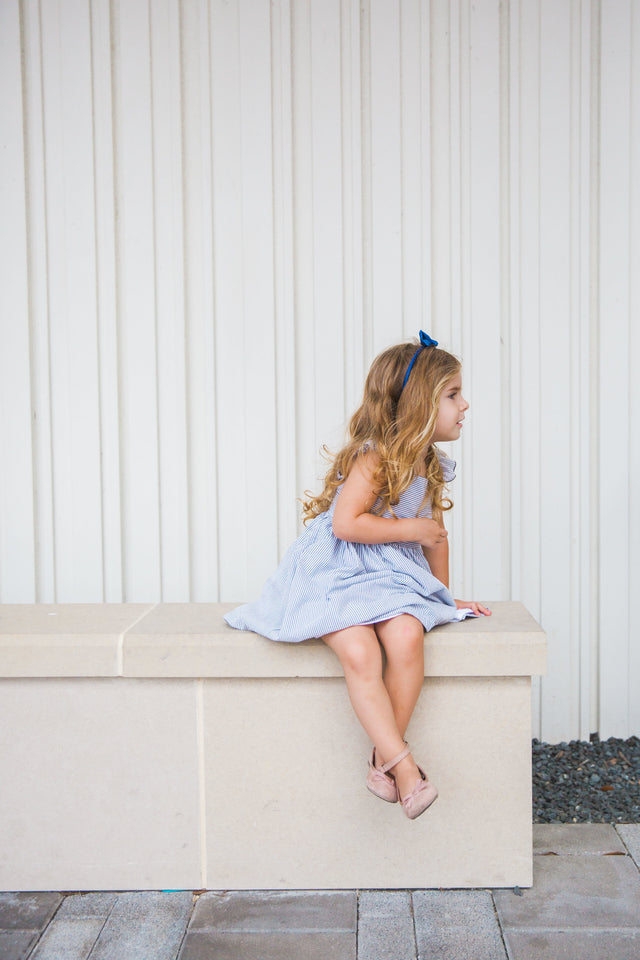 Girl s Gray Flutter Sleeve Seersucker Dress cuteheads