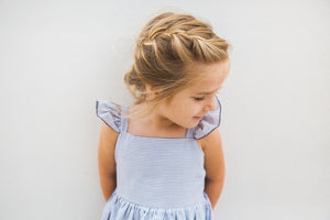 Girl’s Gray Flutter Sleeve Seersucker Dress