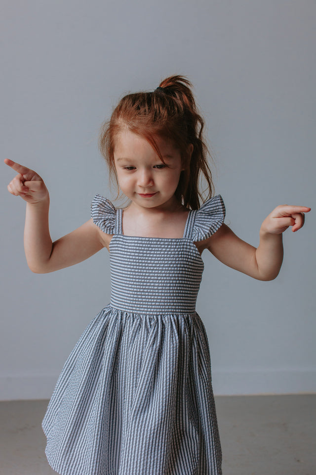 little girls gray seersucker dress