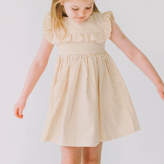 little girls mustard yellow polka dot dress