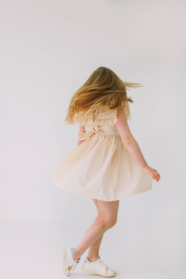 little girls yellow polka dot ruffle dress