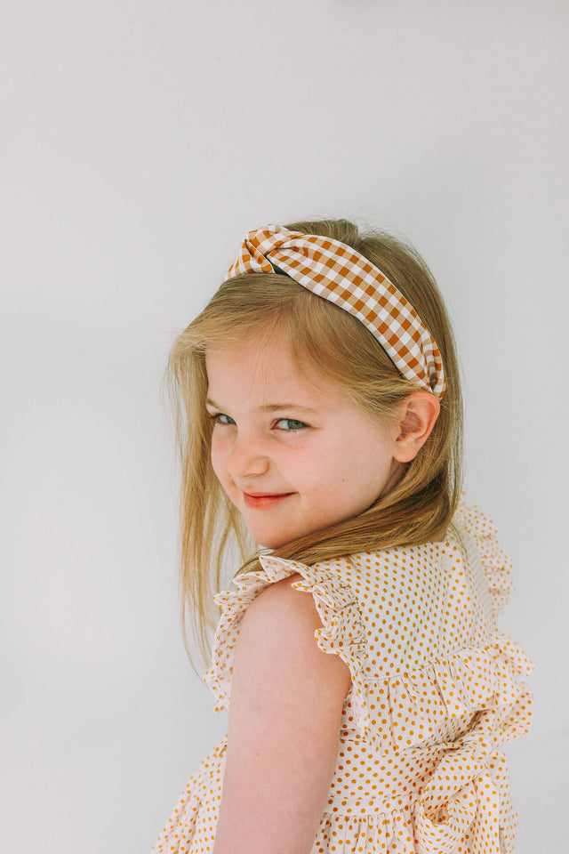 Little Girl's White and Yellow Gold Polka Dot Ruffle Collar Dress