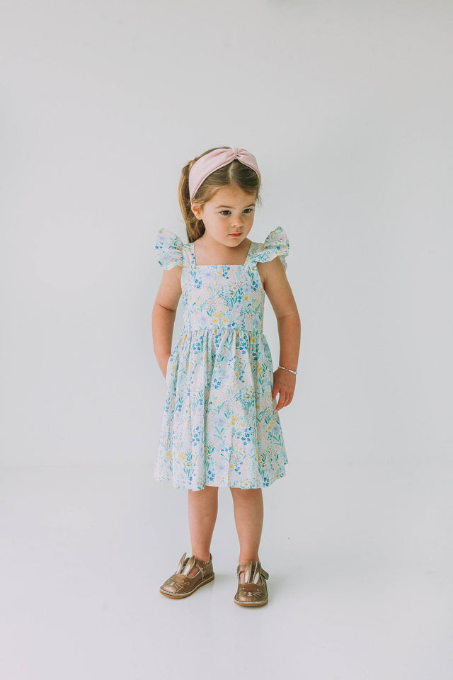 Little Girl's Pink and Blue Pastel Bunny Print Easter Dress – cuteheads