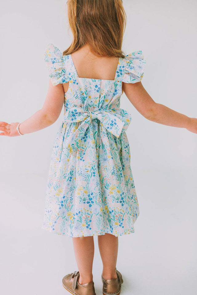 Little Girl's Pink and Blue Pastel Bunny Print Easter Dress