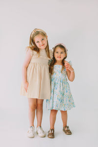 Little Girl's Pink and Blue Pastel Bunny Print Easter Dress