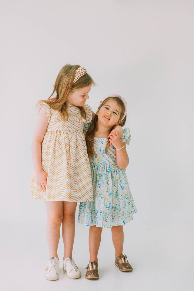 Little Girl's Pink and Blue Pastel Bunny Print Easter Dress