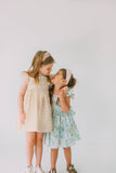 Little Girl's Pink and Blue Pastel Bunny Print Easter Dress