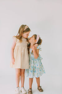 Little Girl's Pink and Blue Pastel Bunny Print Easter Dress