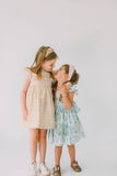 Little Girl's Pink and Blue Pastel Bunny Print Easter Dress