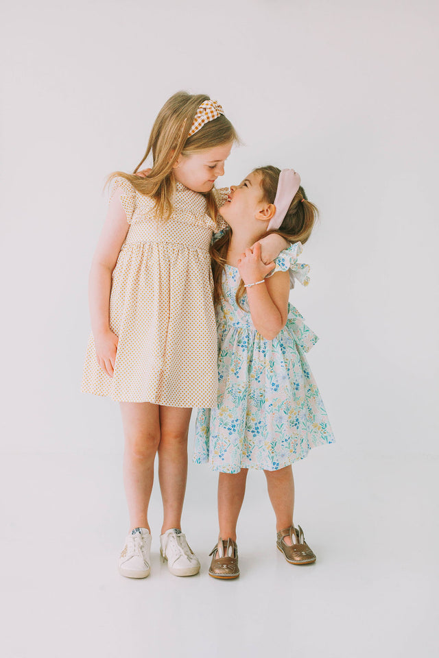 Little Girl's Pink and Blue Pastel Bunny Print Easter Dress