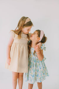 Little Girl's Pink and Blue Pastel Bunny Print Easter Dress