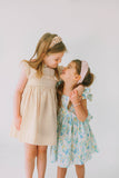 Little Girl's Pink and Blue Pastel Bunny Print Easter Dress