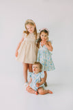 Little Girl's Pink and Blue Pastel Bunny Print Easter Dress