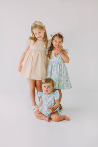 Little Girl's Pink and Blue Pastel Bunny Print Easter Dress
