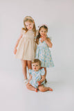 Little Girl's Pink and Blue Pastel Bunny Print Easter Dress