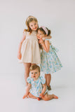 Little Girl's Pink and Blue Pastel Bunny Print Easter Dress