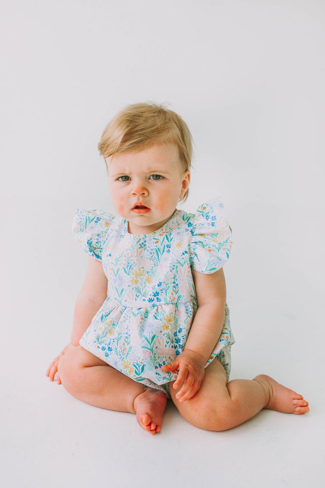 Little Girl's Pink and Blue Pastel Bunny Print Easter Dress