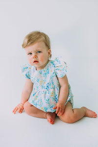 Little Girl's Pink and Blue Pastel Bunny Print Easter Dress