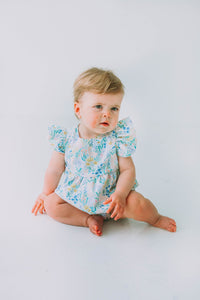 Little Girl's Pink and Blue Pastel Bunny Print Easter Dress