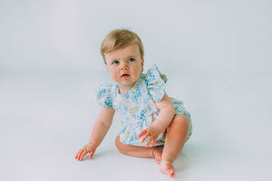 Little Girl's Pink and Blue Pastel Bunny Print Easter Dress