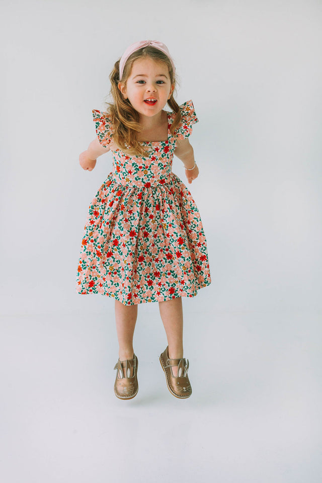 pink and red floral twirl dress for kids