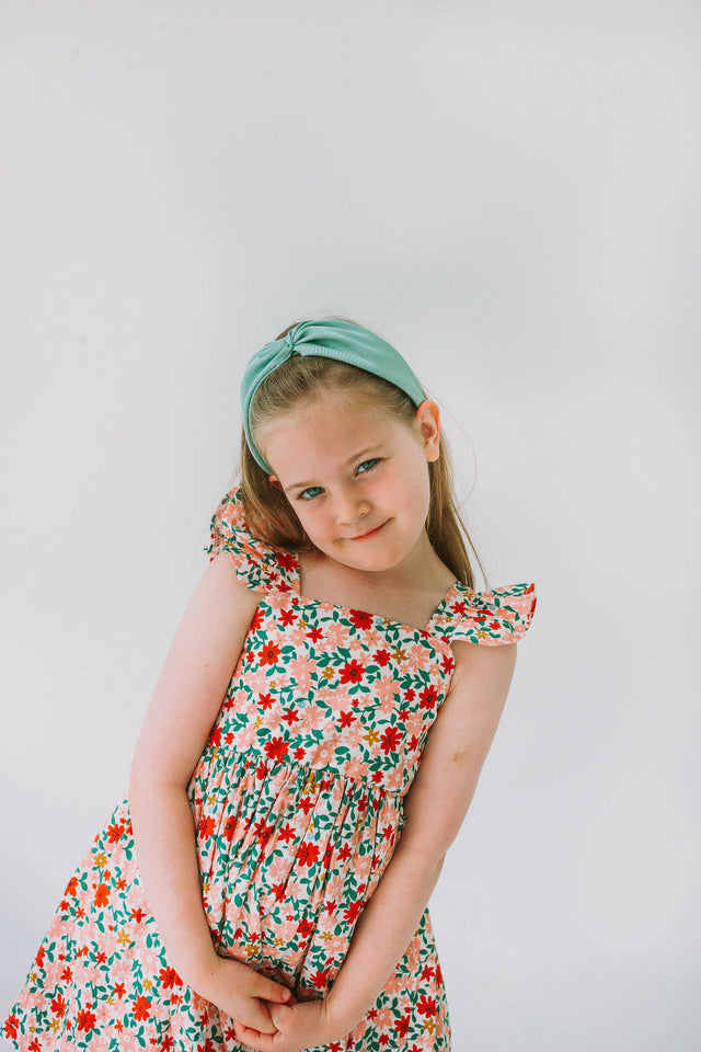 Little Girl's Pink Red and Gold Floral Twirl Dress