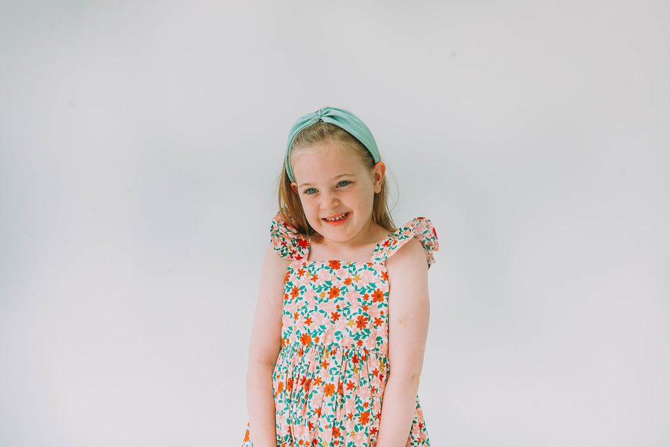 Little Girl's Pink Red and Gold Floral Twirl Dress