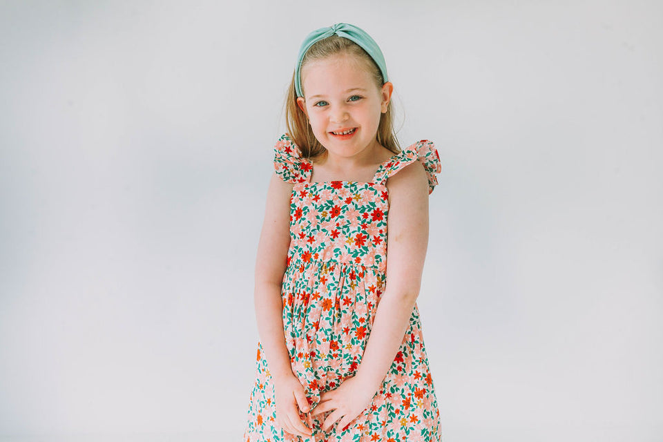 Little Girl's Pink Red and Gold Floral Twirl Dress
