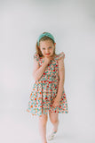Little Girl's Pink Red and Gold Floral Twirl Dress