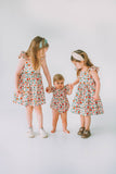 Little Girl's Pink Red and Gold Floral Twirl Dress
