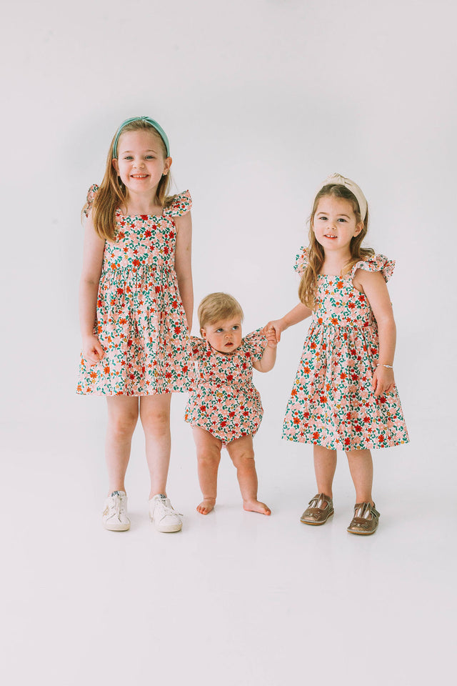 Little Girl's Pink Red and Gold Floral Twirl Dress