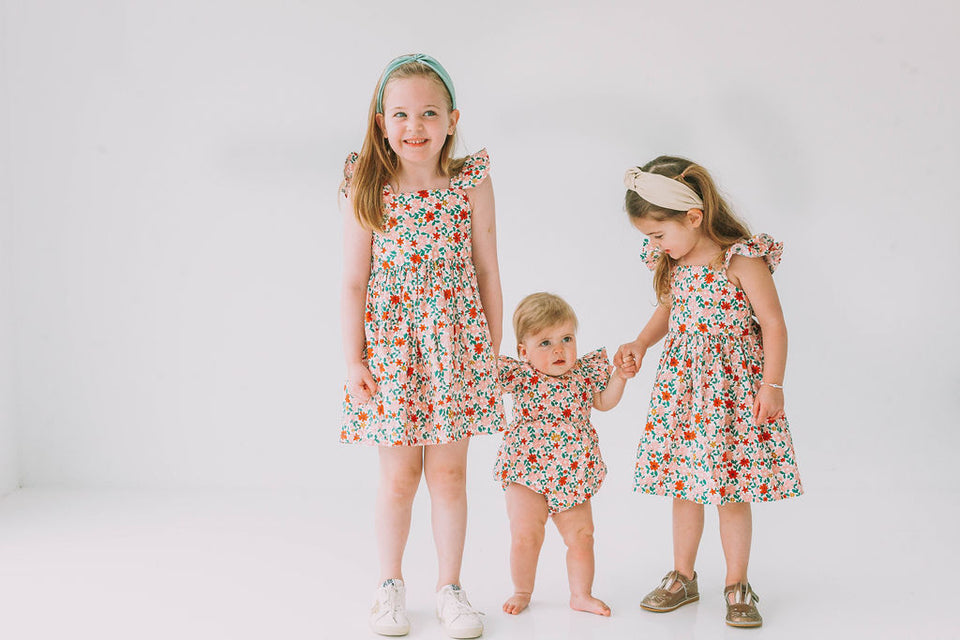 Little Girl's Pink Red and Gold Floral Twirl Dress