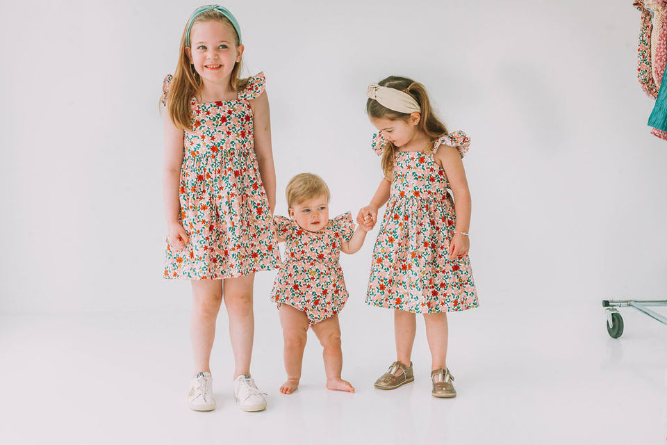 Little Girl's Pink Red and Gold Floral Twirl Dress