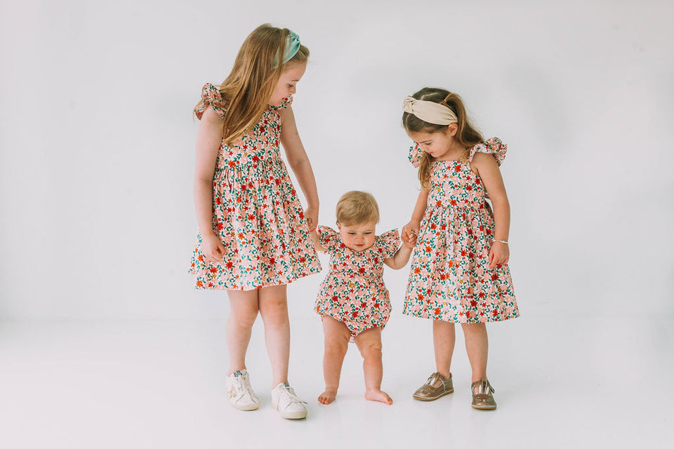 Little Girl's Pink Red and Gold Floral Twirl Dress