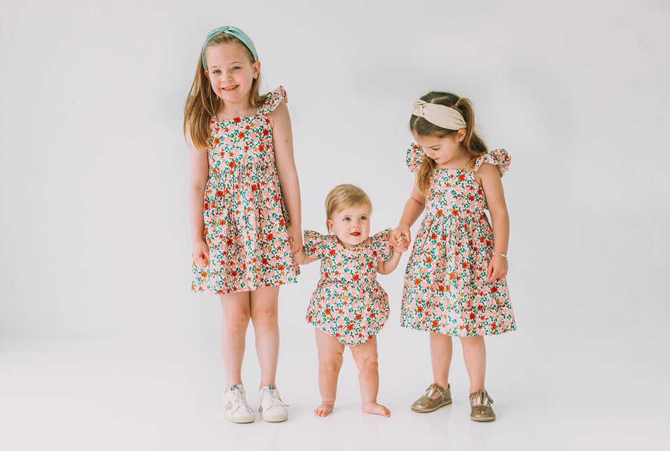 Little Girl's Pink Red and Gold Floral Twirl Dress