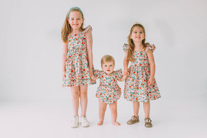 Little Girl's Pink Red and Gold Floral Twirl Dress