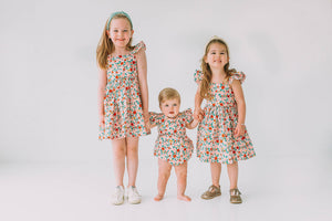Little Girl's Pink Red and Gold Floral Twirl Dress