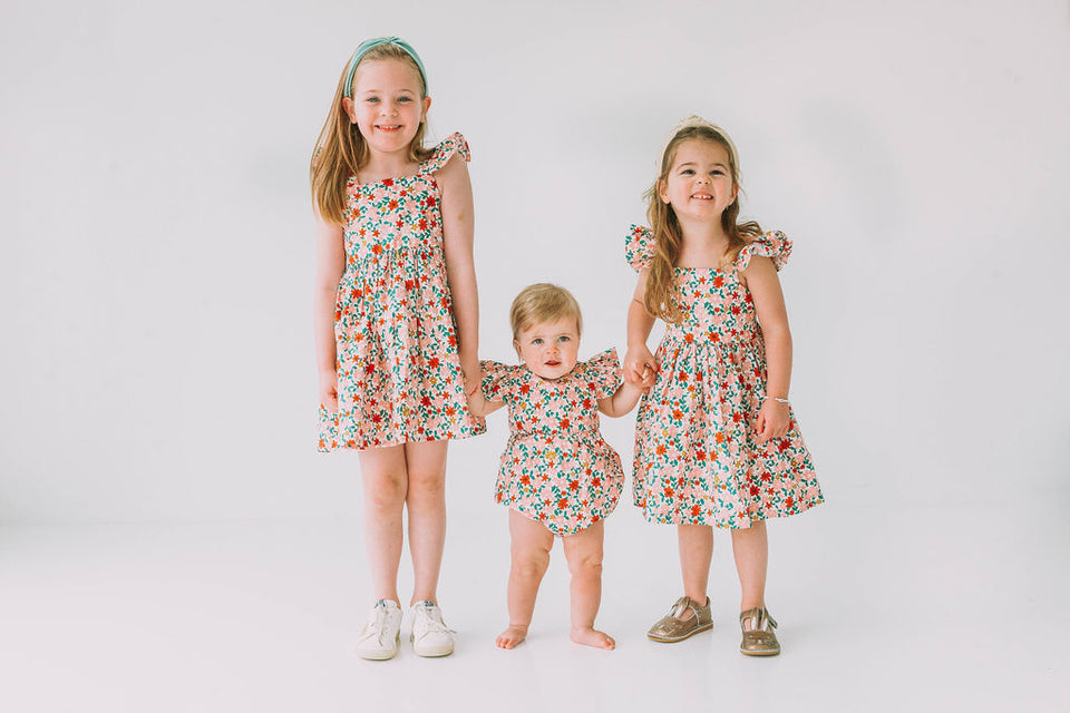 Little Girl's Pink Red and Gold Floral Twirl Dress