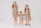 Little Girl's Pink Red and Gold Floral Twirl Dress