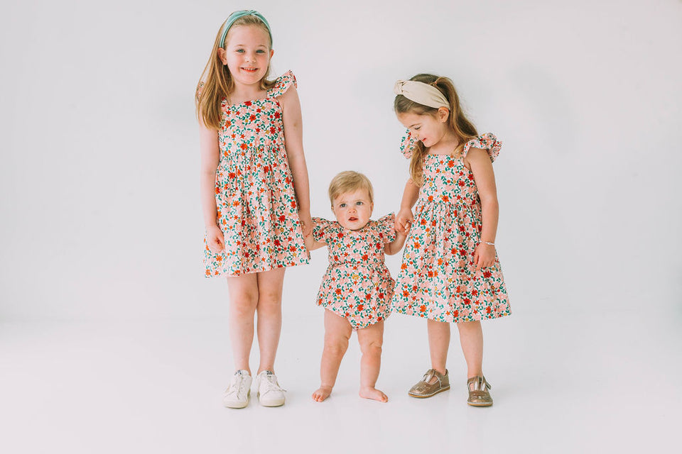 Little Girl's Pink Red and Gold Floral Twirl Dress