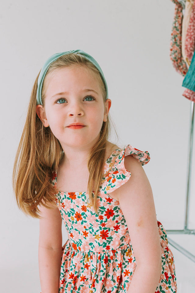 Little Girl's Pink Red and Gold Floral Twirl Dress