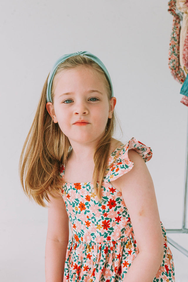 Little Girl's Pink Red and Gold Floral Twirl Dress