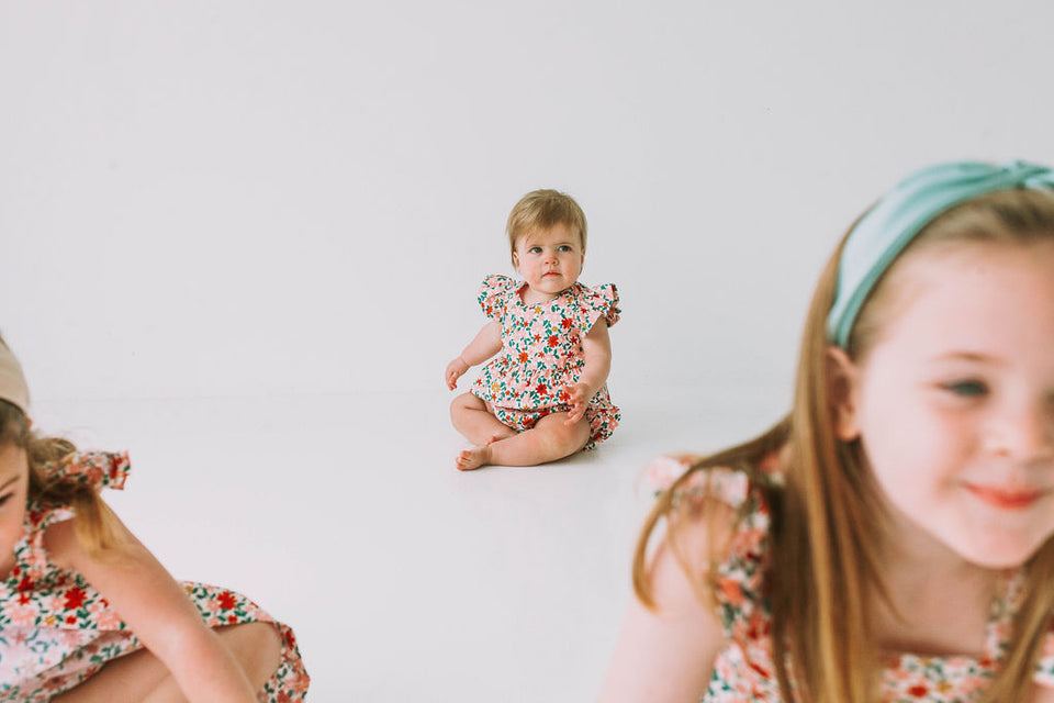 Little Girl's Pink Red and Gold Floral Twirl Dress