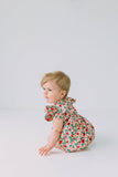 Infant Girl's Pink Red and Gold Floral Bubble Romper