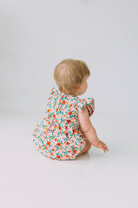Infant Girl's Pink Red and Gold Floral Bubble Romper