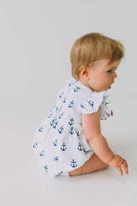 Infant Girl's White and Blue Nautical Anchor Bubble Romper