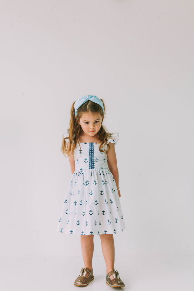 little girls navy and white nautical anchor dress